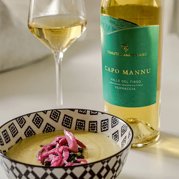 Crema di Fave abbinata a una Vernaccia della Valle del Tirso "Capo Mannu"